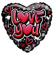18" Love You Grafitti Heart Shape Foil Balloons (5 PACK) #16458-18