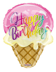 18" Happy Birthday Ice Cream Cone Helium Foil Balloon (5 Pack) 16495
