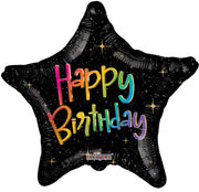 18" Happy Birthday Black Star Shape Helium Foil Balloon (5 Pack) #16511