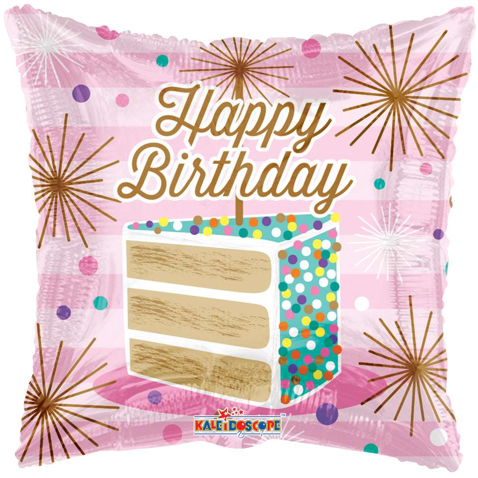 18" Happy Birthday Square Shape Slice of Cake Helium Foil Balloon (5 Pack) #16514-18