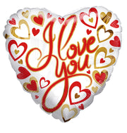 18" I Love You Red Gold Hearts Helium Foil Balloon (5 PACK) #16588