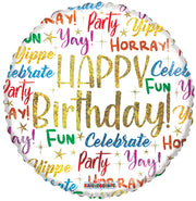 18" Happy Birthday Messages Holographic Helium Foil Balloon (5 Pack) #19799