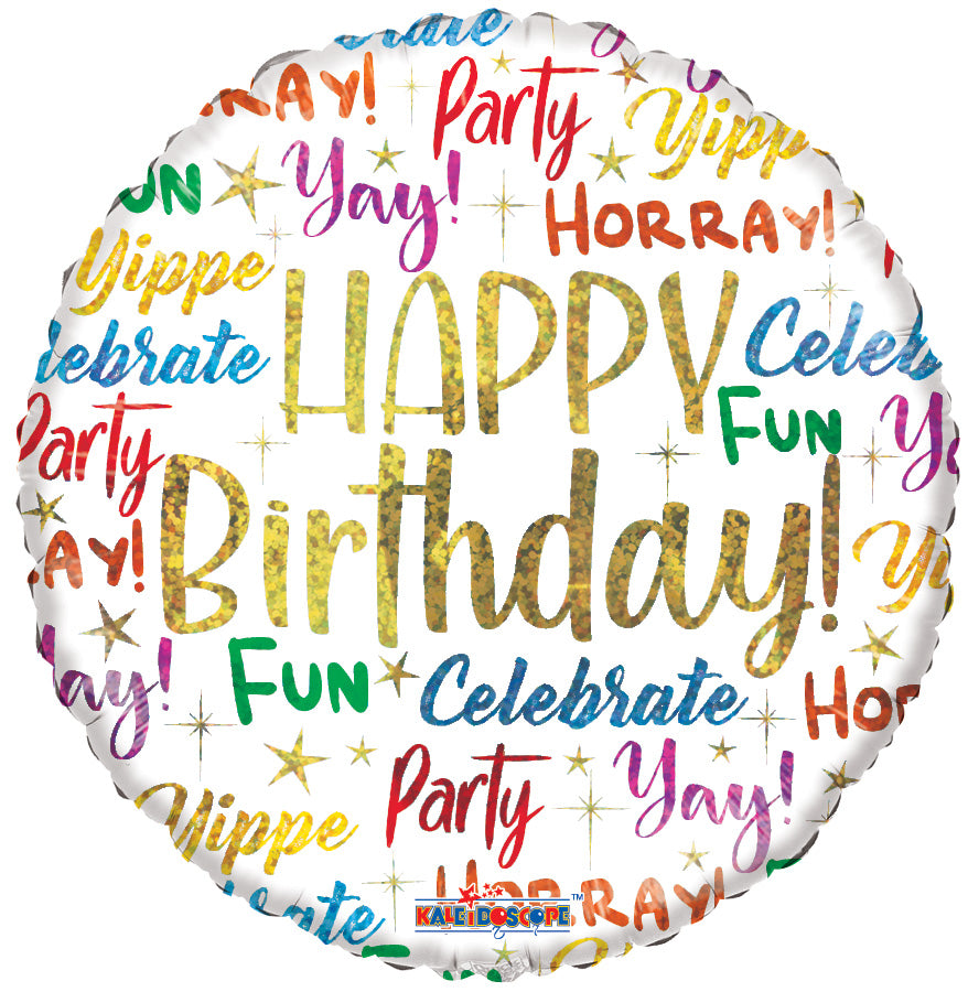18" Happy Birthday Messages Holographic Helium Foil Balloon (5 Pack) #19799