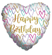 18" Happy Birthday Hearts Holographic Helium Foil Balloon (5 Pack) #16802