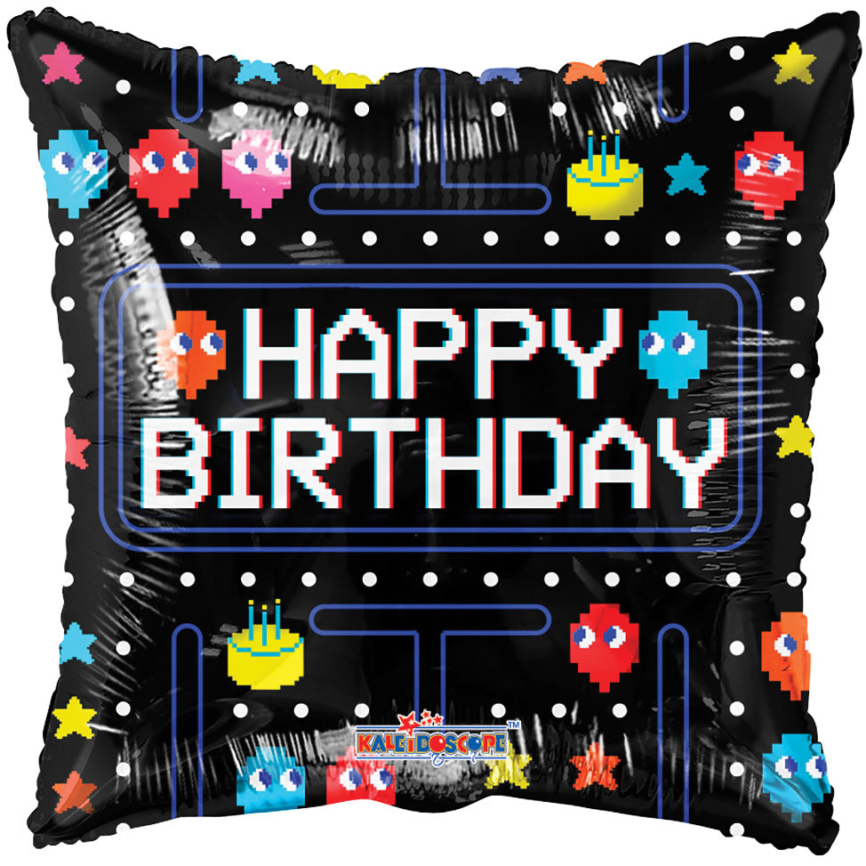 18" Happy Birthday Pac Man Square Shape Helium Foil Balloon (5 Pack) #16804