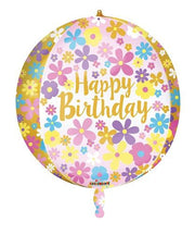 15" Spheres Spherical Happy Birthday Pastel Flowers Helium Balloon (1 PACK) #16907
