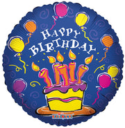 18" Happy Birthday Blue Cake Candles Helium Foil Balloon (5 Pack) #17110-18