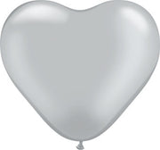 6" Qualatex Silver Heart Latex Balloons 100 Bag #17727 Air Fill Only
