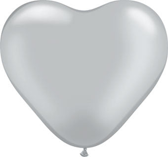 6" Qualatex Silver Heart Latex Balloons 100 Bag #17727 Air Fill Only