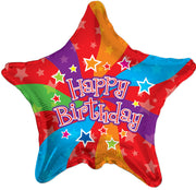 18" Happy Birthday Multi Color Star Helium Foil Balloon (5 Pack)#17755