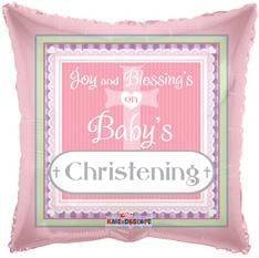 18" Pink Girl Christening Square Shape Helium Foil Balloons (5 pack) #17912