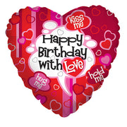 18" Birthday With Love Heart Shape Helium Foil Balloons (5 PACK) #17739