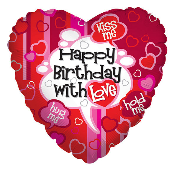 18" Birthday With Love Heart Shape Helium Foil Balloons (5 PACK) #17739