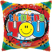 18" Thinking Of You Smiley Square Shape Helium Foil Balloon (5 PACK) #19091-18