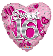 18" Sweet 16 Heart Shape Helium Foil Balloons (5 Pack) #19185
