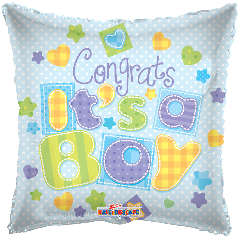 18" Congrats It's A Boy Baby Quilt Helium Foil Balloon (5 PACK) #19294