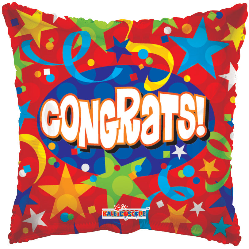 18" Congrats Red Square Shape Foil Helium Balloons (5 Pack) #19297