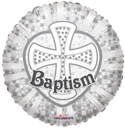18′′ Baptism White Silver Cross Helium Foil Balloon (5 PACK) #19359