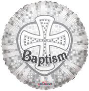 18″ Baptism White Silver Cross Helium Foil Balloon (5 PACK) #19359