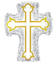28" Jumbo Silver And Gold Religious Cross Balloon 1ct #19442-28