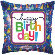 18" Happy Birthday Party Hats Square Shaped Helium Foil Balloon (5 Pack) #19458