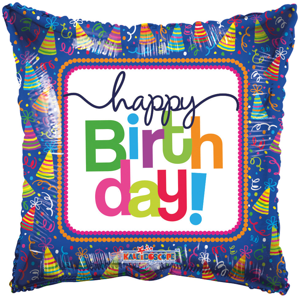 18" Happy Birthday Party Hats Square Shaped Helium Foil Balloon (5 Pack) #19458