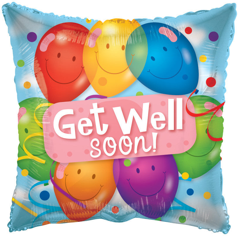 18" Get Well Soon Square Shape Helium Foil Balloons (5 Pack) #19487