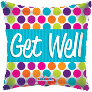 18" Get Well Dots Square Shape Helium Foil Balloons (5 PACK) #19521