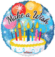 18" Make a Wish Birthday Cake Holographic Foil Balloons (5 PACK) #19538
