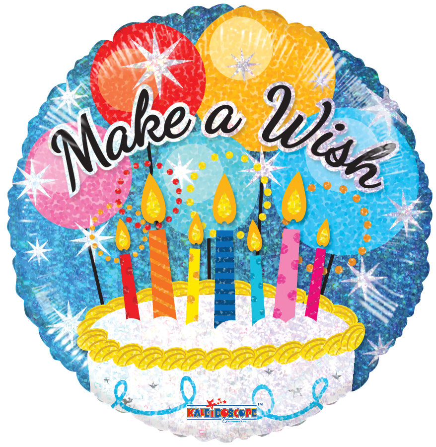 18" Make a Wish Birthday Cake Holographic Foil Balloons (5 PACK) #19538