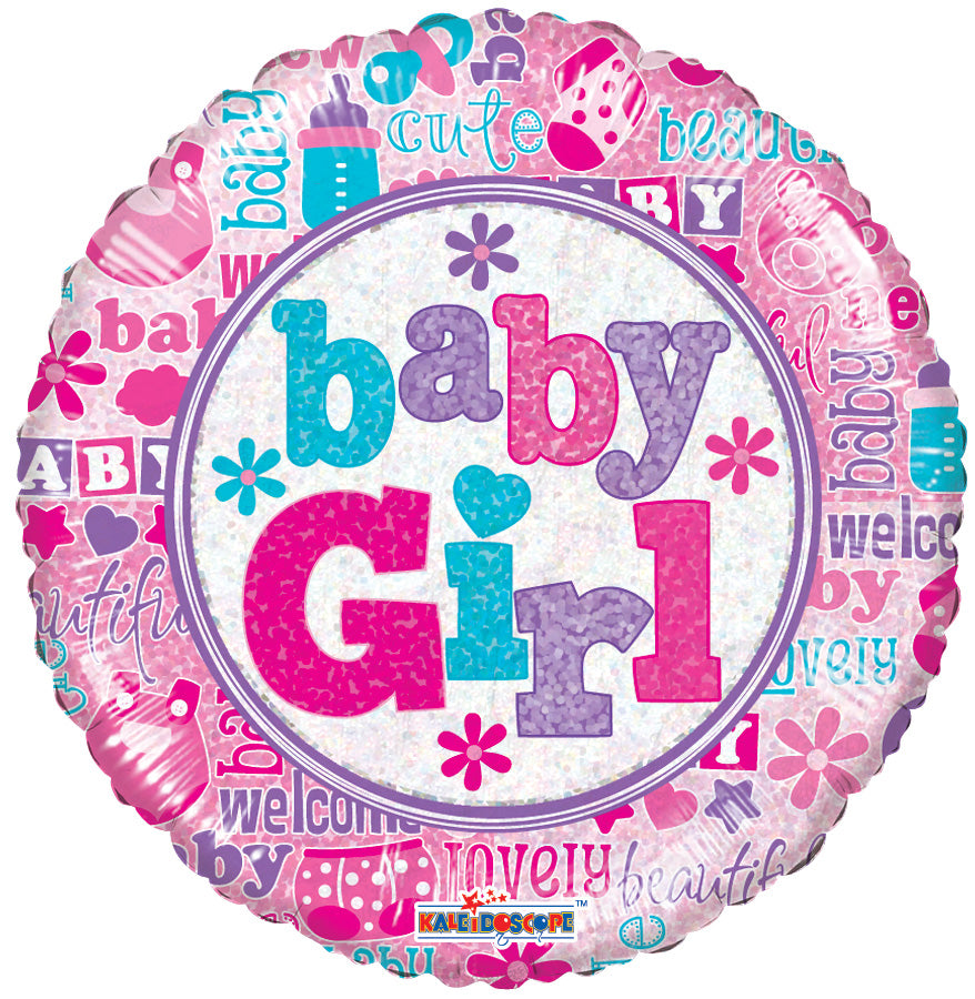 18" It's A Girl Holographic Helium Foil Balloons (5-PACK) #19545