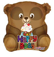 18" Happy Birthday Cute Bear With Cupcake Helium Foil Balloon (5 Pack) #19607