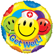 9" Get Well Smileys Air Fill Only Foil Balloons (5 PACK) #19720