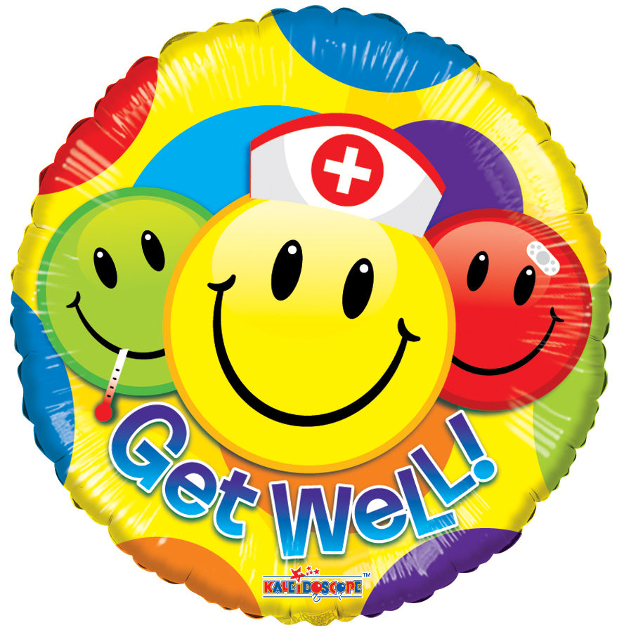 9" Get Well Smileys Air Fill Only Foil Balloons (5 PACK) #19720