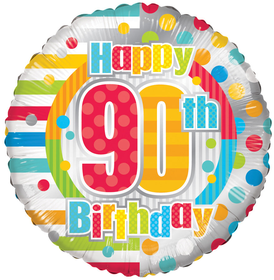 18" Happy Birthday 90th Helium Foil Balloon (5 Pack)#19882