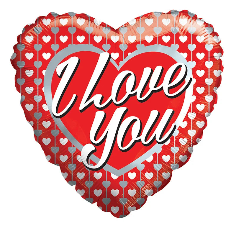 18" I Love You Silver Hearts Shape Helium Foil Balloon (5 Pack) #19971-18