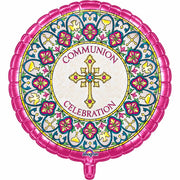 18" Communion Celebration Pink Stained Glass Helium Foil Balloon (5 PACK) #11678