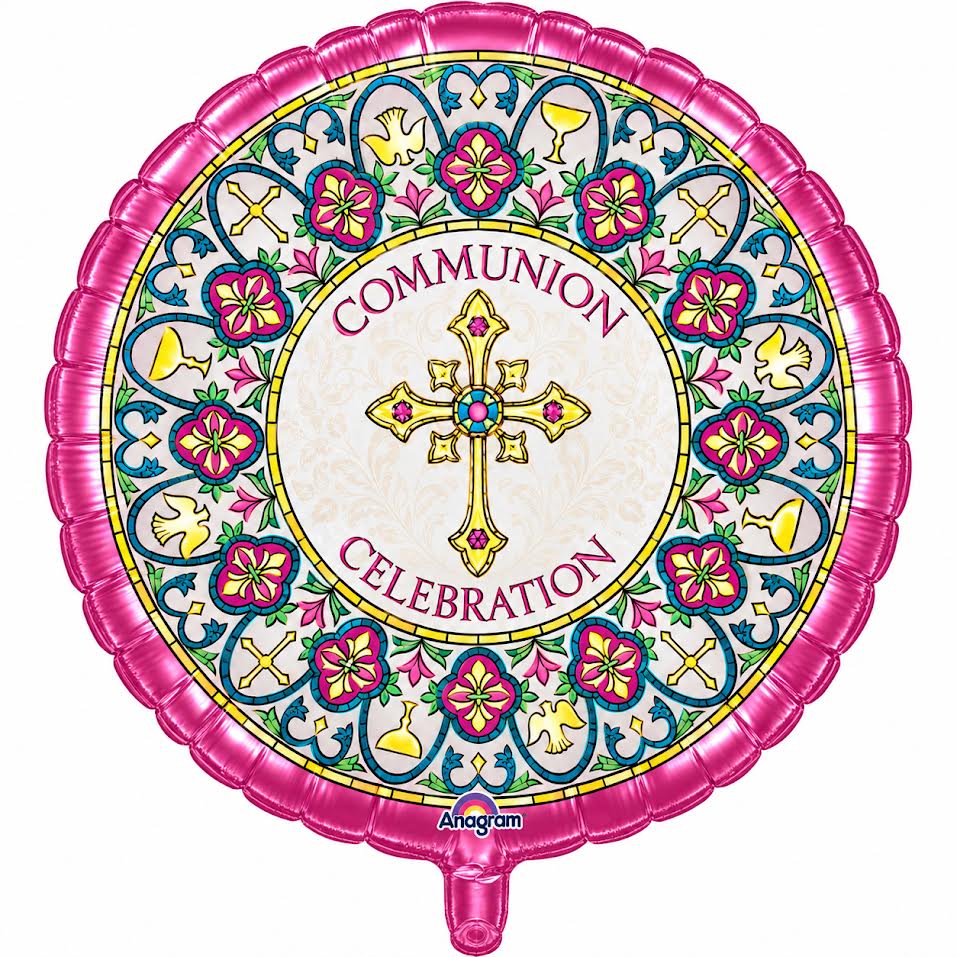 18" Communion Celebration Pink Stained Glass Helium Foil Balloon (5 PACK) #11678
