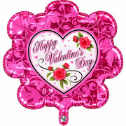 28" Large Shape Happy Valentine's Day Heart Pink Ruffle Foil Balloon 1ct #81125