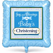 18" Blue Boy Christening Square Shape Helium Foil Balloons (5 pack) #17914