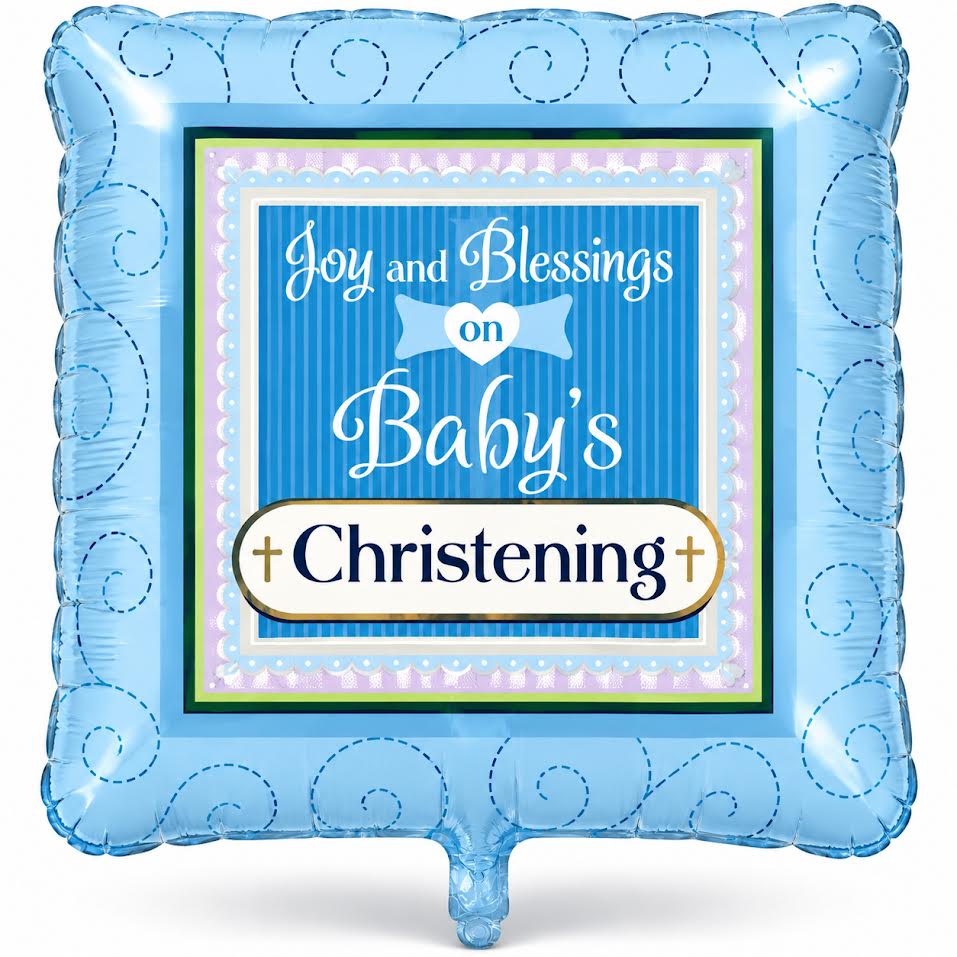 18" Blue Boy Christening Square Shape Helium Foil Balloons (5 pack) #17914