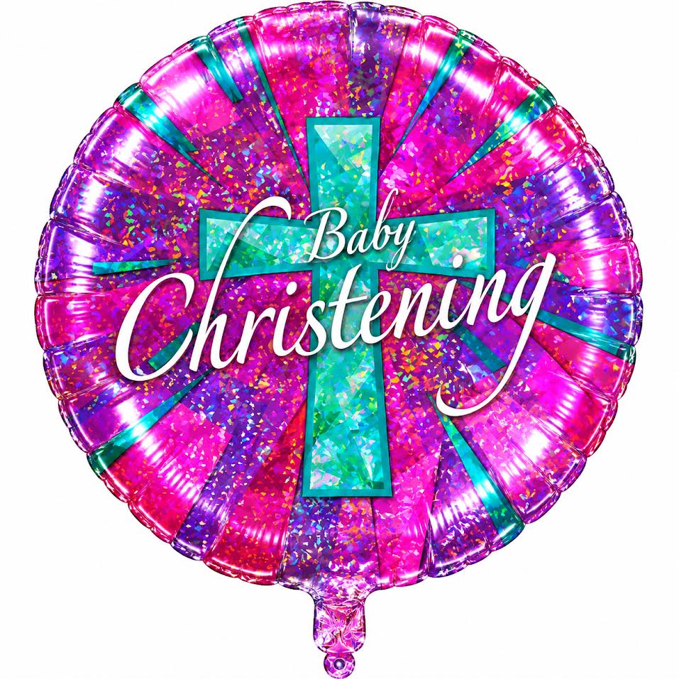 18" Girl Christening Holographic Helium Foil Balloons (5 PACK) #17998