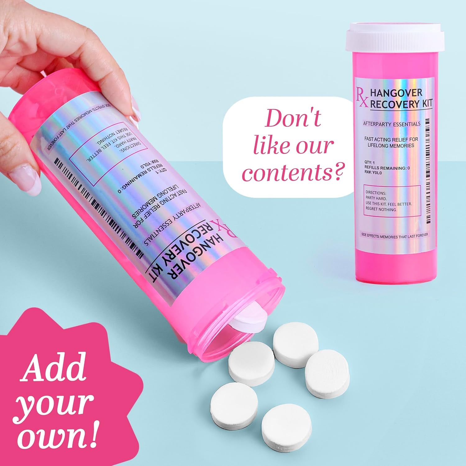 6 Pack Hangover Kit Party Favors in XL Pink Bottle | Bachelorette Party Favors, 21St Birthday & Bridesmaid Gifts | Funny Hangover Kit Supplies