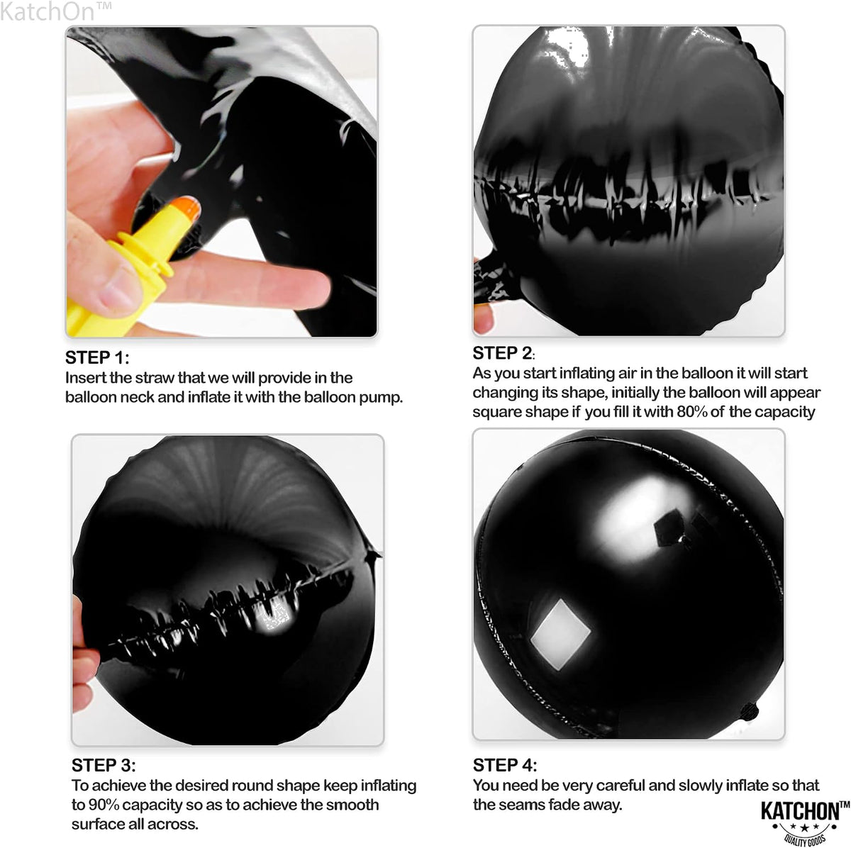 22-Inch Black Mylar Round Foil Balloons - Pack of 12