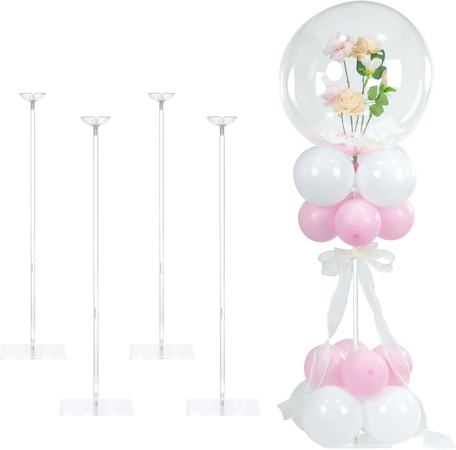 Balloon Stands for Table Set of 10, Adjustable Height 15.75 Inch, 23.62 Inch Balloon Centerpiece Stand, Acrylic Balloon Stick Holder with Base for Party Decorations (Balloons Not Included)
