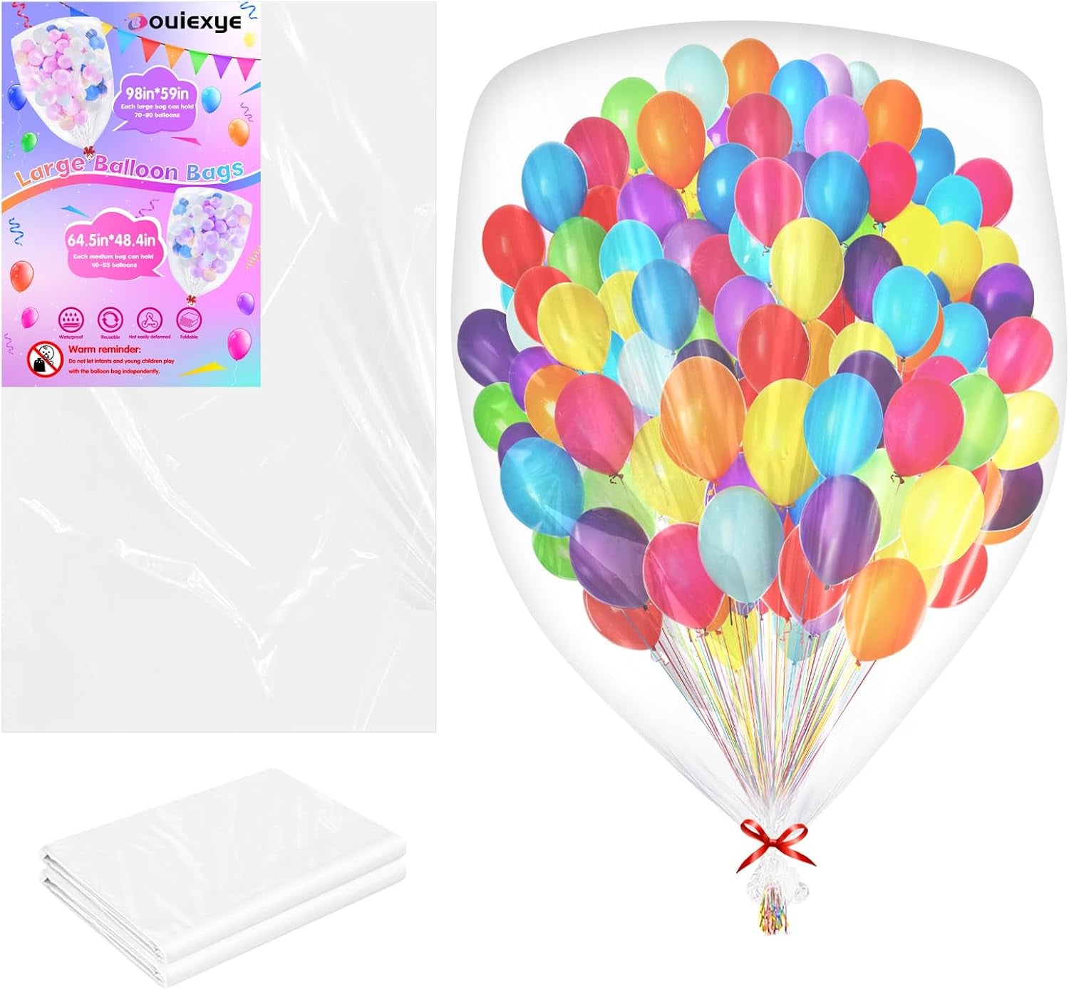 2Pcs 98 X 59 Inch Large Balloon Bags for Transport, Big Plastic Balloon Storage Bag Big Clear Balloon Drop Carrying Bag for Wedding Birthday Baby Showers Celebration Party Supplies