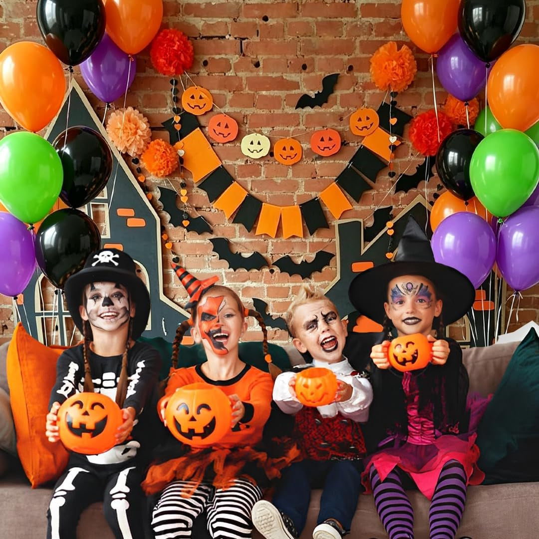 Halloween Party Balloons, 50Pcs 12Inch Green Purple Orange Black Balloons