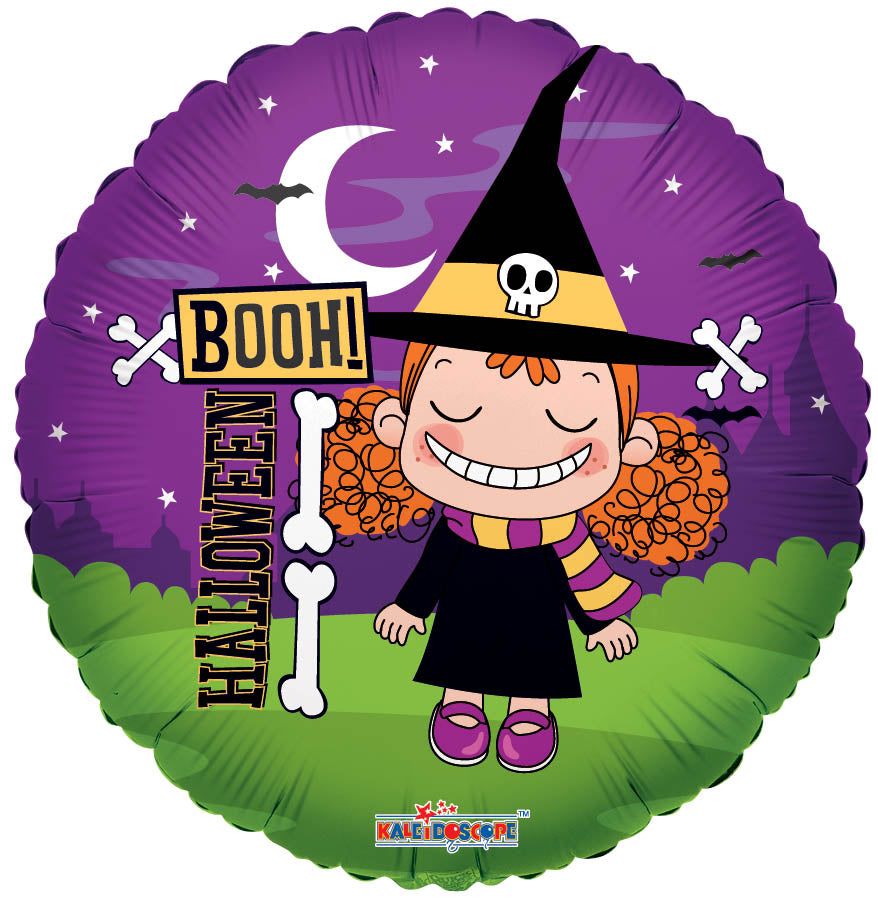 18" Cute Halloween Witch 1-Sided Helium Foil Balloon 1ct #20209