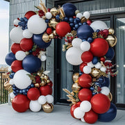 Red White Blue Balloon Arch Double Stuffed, Navy Blue Dark Ruby Red Balloon Garland Kit with Latex Gold for Birthday 4Th of July Patriot Graduation Independence Day Veterans Day Party Decoration