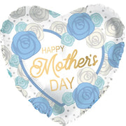 18" Mother's Day Blue and Silver Roses Heart Shape Balloon (5PACK) #214310
